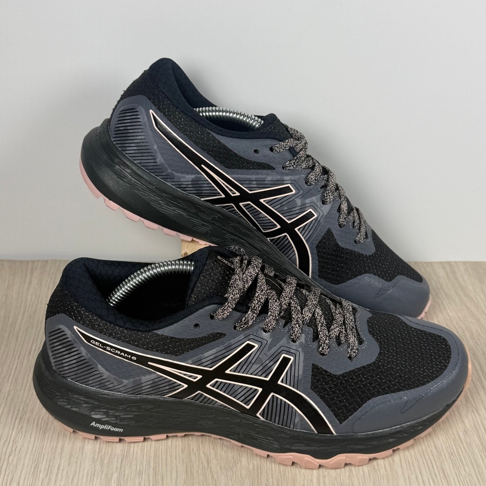 Asics Gel-Scram 6 Womens 6.5 Trail Running Shoes‎ Black Grey Pink 1012A730